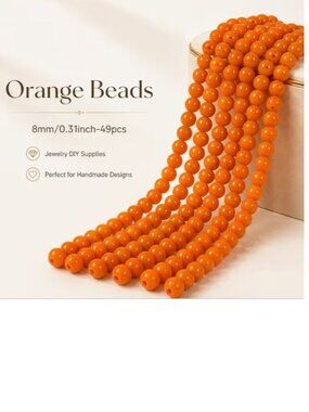 49pcs Orange Glass Beads with Holes - 8mm Round